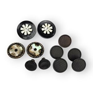 Antique Vintage Button Set Lot Of 11 Black Plastic Mother Of Pearl Mixed Buttons